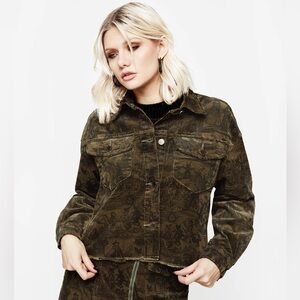 Disturbia Diabolical Cord Woodcut Print Crop Shacket